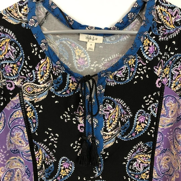 Style & Co NWOT Women’s Small Multi Color Print Split-Neck Top - Picture 3 of 9
